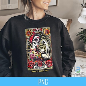 Carta de Tarô La Chingona PNG, Design Engraçado de Sublimação Mexicana, Camiseta com Caveira Chola Catrina da Loteria Latina Espanhola PNG, Baixar