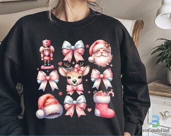 Pink Coquette Bow Png, Santa Christmas Png, Pink Christmas Coquette Bow Png, Merry Christmas, Xmas Holiday Png, Retro Christmas Sublimation