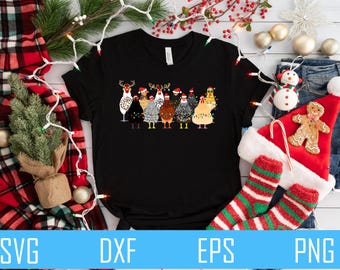 Сute Christmas Chickens Png, Christmas Farm Animals Png, Womens Christmas Chicken Png, Christmas Holiday Sweatshirt Gift