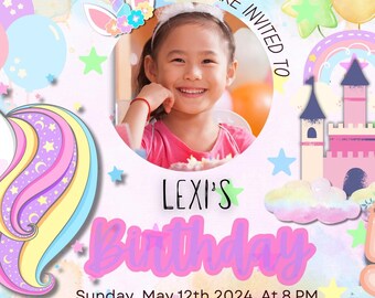 Unicorn Birthday Invitation | Editable Rainbow Party | Personalized PNG | Digital Download | Party Invite