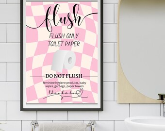 Pink Checkered Bathroom Art: Funny Toilet Humor Print (Digital Download)