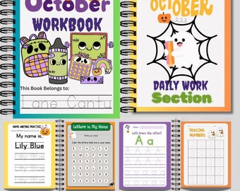 October Preschool Workbook | Halloween Learning Activities | Writing, Tracing, Cutting, Counting | Fall Printable | Digital Download
