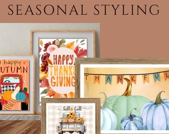 Fall Gallery Wall Art Set: Pumpkin & Turkey Decor Prints (Digital Download)