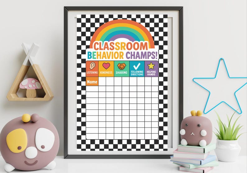 Rainbow Checkered Classroom Behavior Chart, Teacher Decor, Digital ...