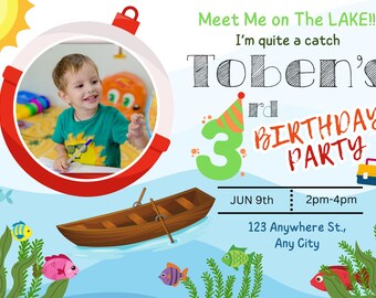 Fishing Birthday Invitation | Customizable Kids Party | Photo Option | Digital Download PNG | Birthday Bash