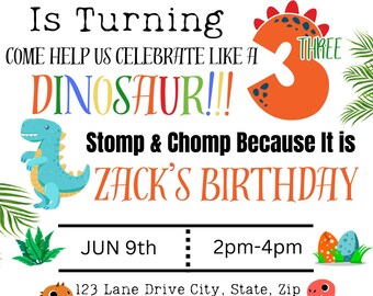 Dinosaur Birthday Invitation: Editable Kids Party Card (Digital Download PNG)