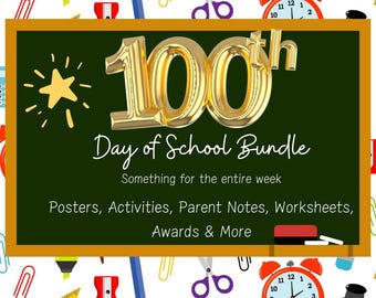 100th Day of School Classroom Decor | Printable Teacher Pack | Activities Bundle | Digital Download | Education