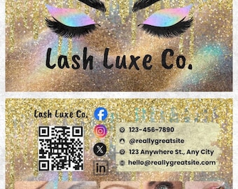 Lash Business Card Template: Editable QR Code, Social Media Links (Digital Download)