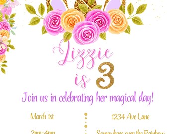 Unicorn Birthday Invitation: Rainbow Party, Personalized PNG (Digital Download)