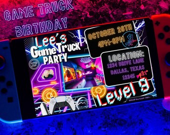 Video Game Truck Birthday Invitation: Level Up Gamer Party (Digital Download)
