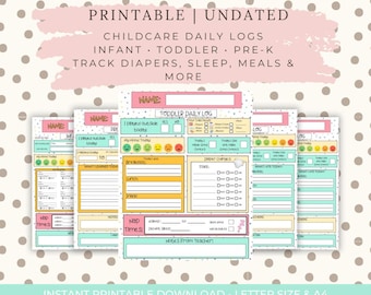 Daycare Daily Log Bundle | Infant & Toddler Tracker | Digital Download | Printable PDF | Childcare Planner