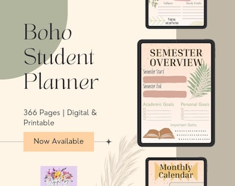 Boho Student Digital Planner: Academic Organizer for GoodNotes (PDF Download)