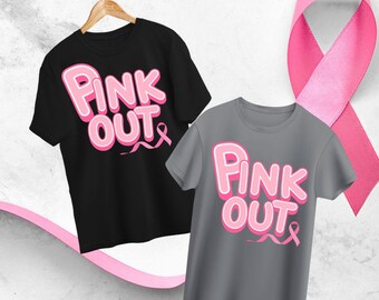 Pink Out Breast Cancer Awareness T-Shirt Transfer PNG (Digital Download)