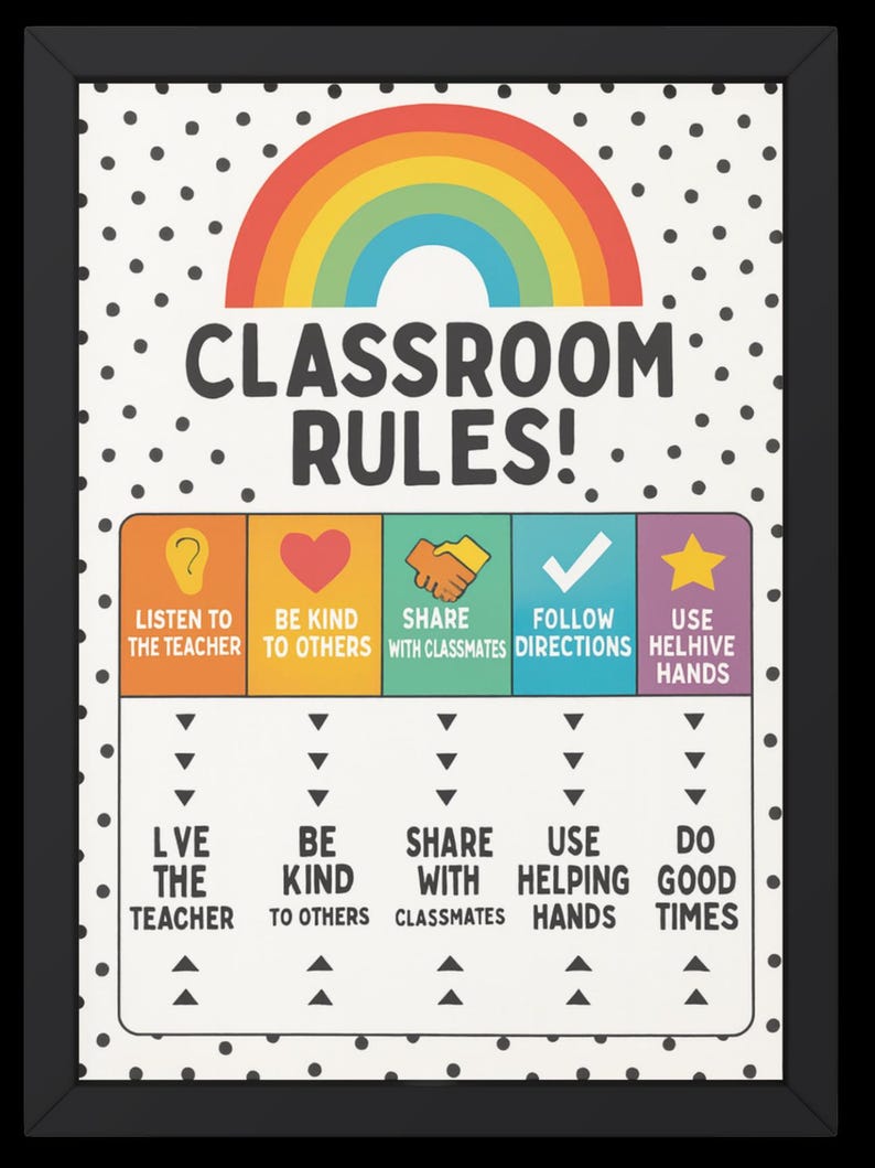 Rainbow Polka Dot Classroom Rules Poster: Teacher Decor (digital ...
