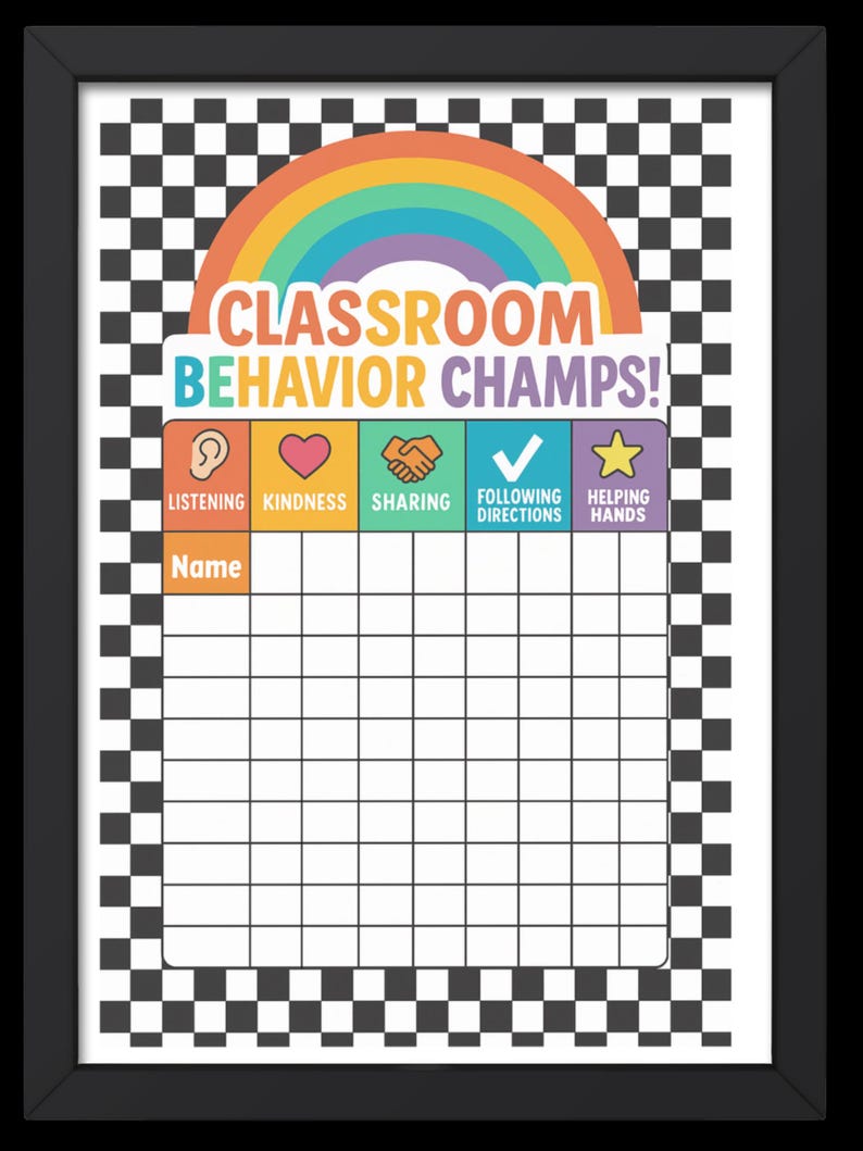 Rainbow Checkered Classroom Behavior Chart, Teacher Decor, Digital ...