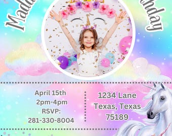 Unicorn Birthday Invitation: Customizable Rainbow PNG (Digital Download)