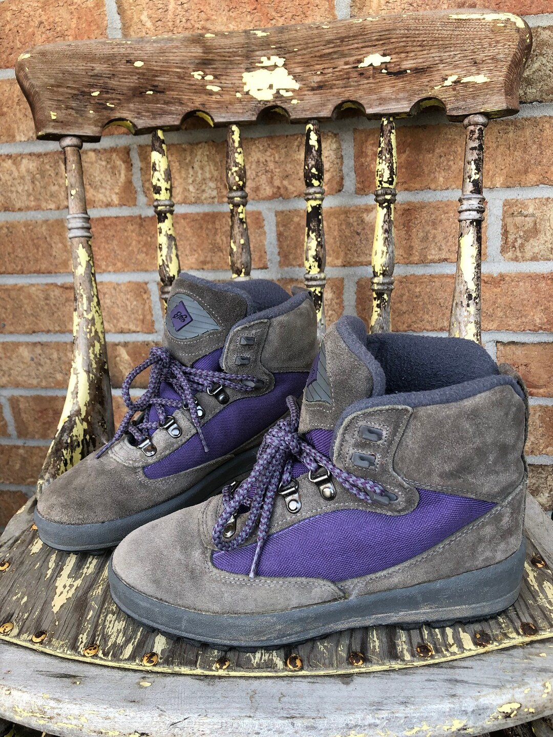 Retro Vintage Eddie Bauer Hiking Boots 8 8.5 9 Purple & Grey Etsy