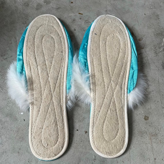 Aqua blue boudoir slippers vintage - image 4