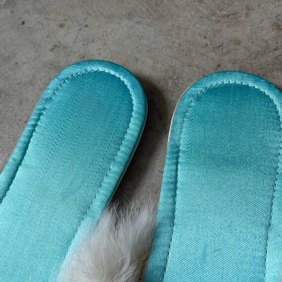 Aqua blue boudoir slippers vintage - image 5