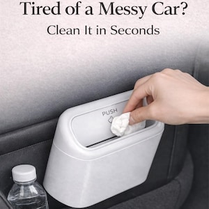 White Car Trash Can for Door Pocket, Mini Push Lid Organizer, Clean Car Accessory