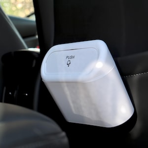 Mini Car Trash Can with Push Lid – White, Compact, Waterproof Interior Organizer