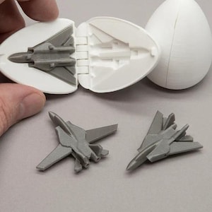 3D Printed Jet Fighter Toy - Articulated Mini Jet in Egg Shell Case, Multiple Color Options