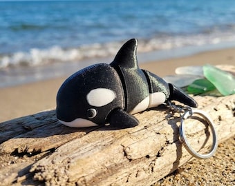 Gelede orka-sleutelhanger – 3D-geprint fidgetspeeltje, cadeau oceaanliefhebber