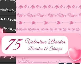75 Pincéis de Bordas de Amor de São Valentim | Pincéis Procreate e PS | Carimbo e Pincel Procreate | Carimbo e Pincel Photoshop | Download Digital