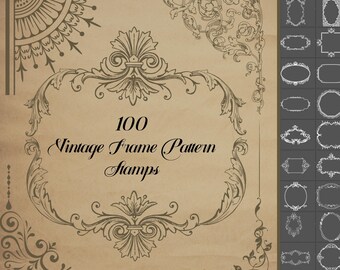 100 carimbos de molduras vintage: pincéis para Procreate e Photoshop (download digital)