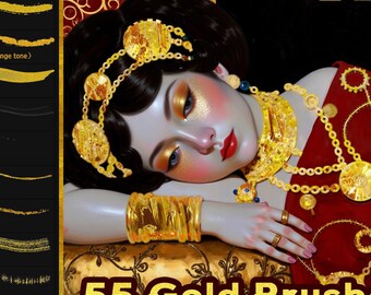 Set di pennelli con texture dorata: Procreate e Photoshop (download digitale)