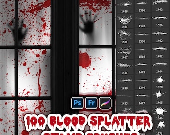 100 pincéis de carimbo com respingos de sangue | Procreate e PS | Download digital