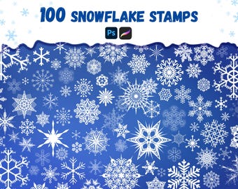 100 Carimbos de Flocos de Neve | Pincéis para Procreate e Photoshop (Download Digital)