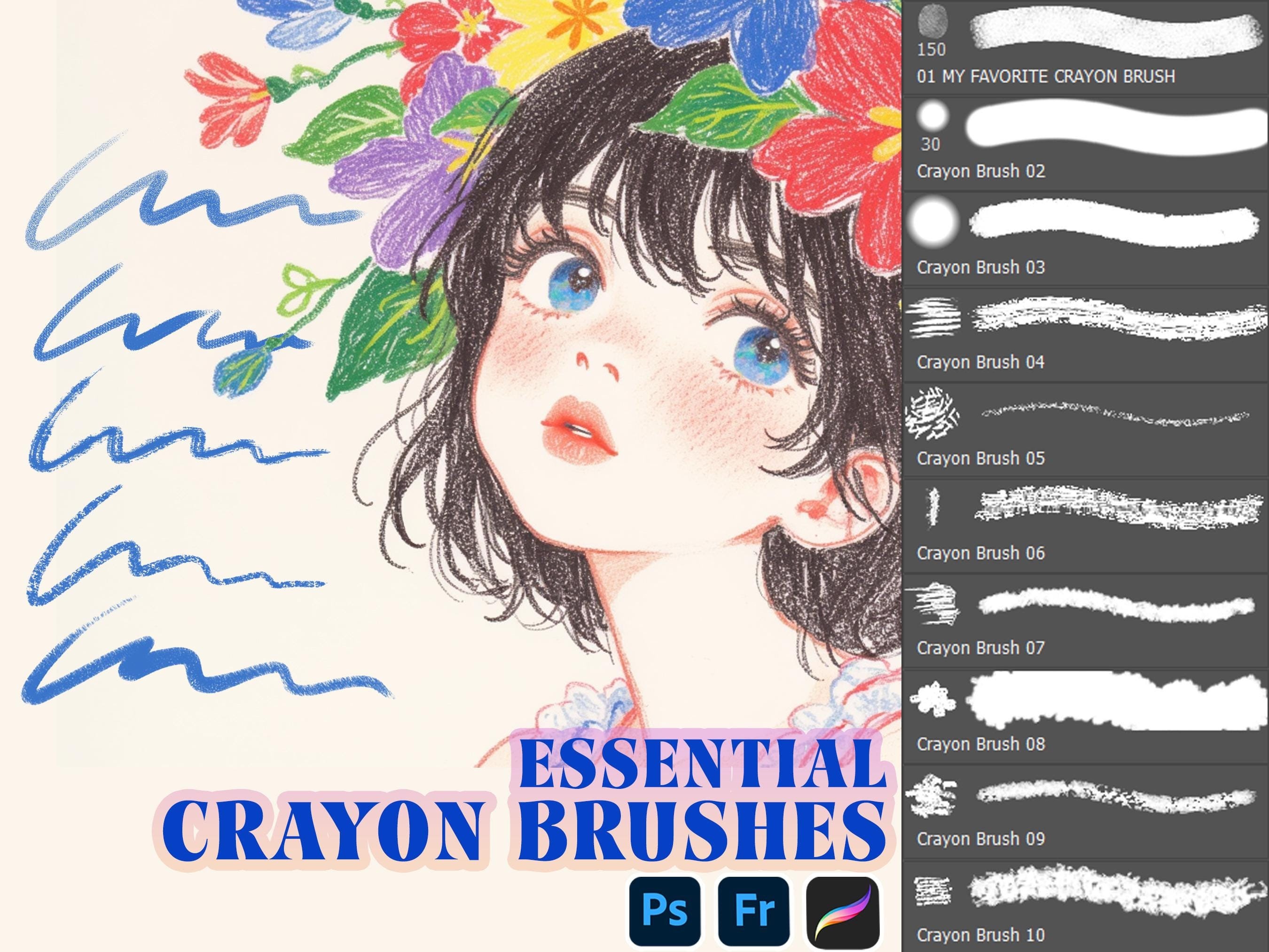 Essential Crayon Brush Set: Charcoal & Chalk Texture Brushes (Digital Download)