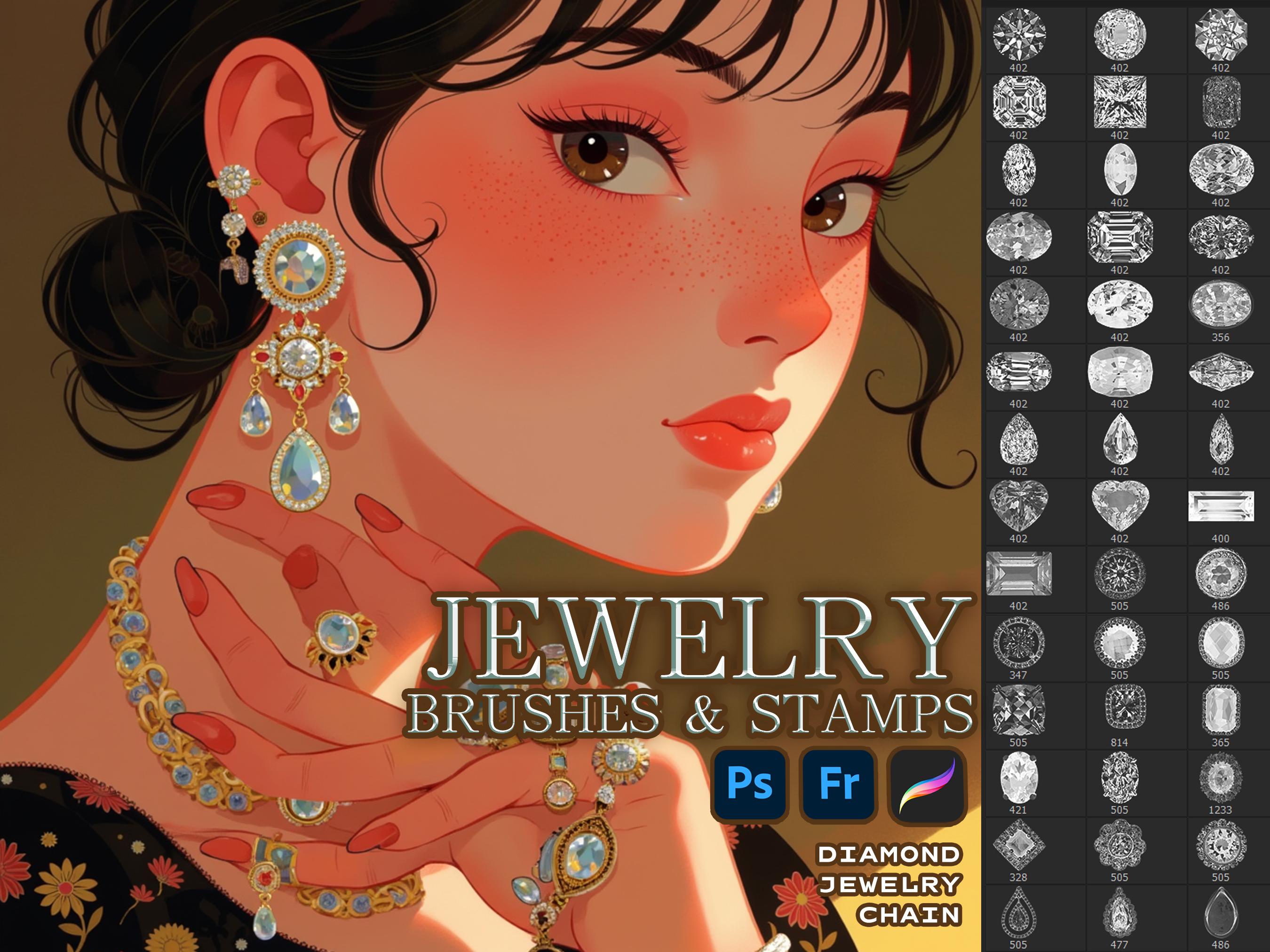Juego de pinceles Diamonds & Jewels para Procreate y Photoshop – Pinceles de gemas, diamantes y collares (Descarga digital)