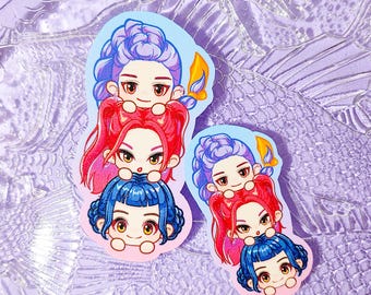 Huntrix Stack Glitter Sticker | Rumi Mira Zoey Vinyl Sticker | Kpop Demon Hunters Sticker | Chibi Sticker