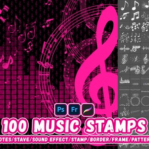 100 Music Stamps Brush Set: Procreate & Photoshop (Digital Download)