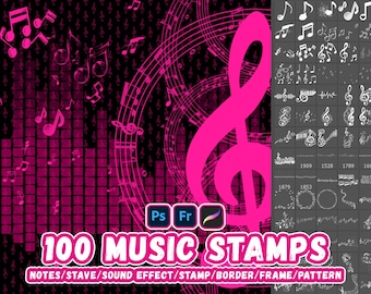 100 Music Stamps Brush Set: Procreate & Photoshop (Digital Download)
