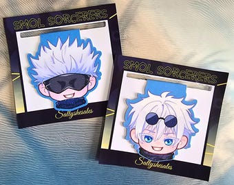 Magnetic Bookmark Set | Blindfold & Sunglasses Sorcerer Chibi Page Marker | Double-Sided Handmade Bookmark | Kawaii Book Accessory