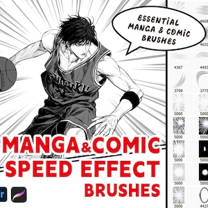 Manga Comic Speed Effect Brushes for Procreate & PS (Digital Download)