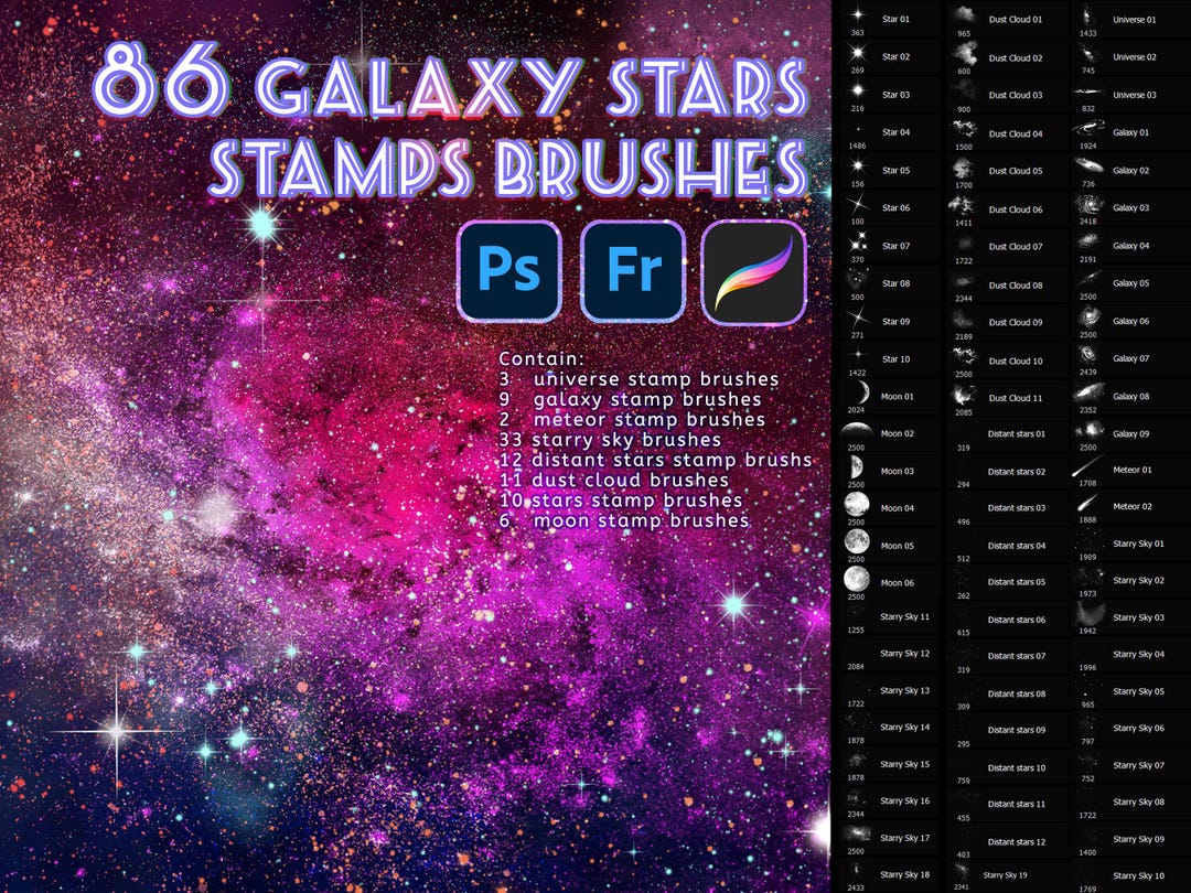 86 Galaxy Stars Stamps Brushes | Procreate & PS | Digital Download - Etsy