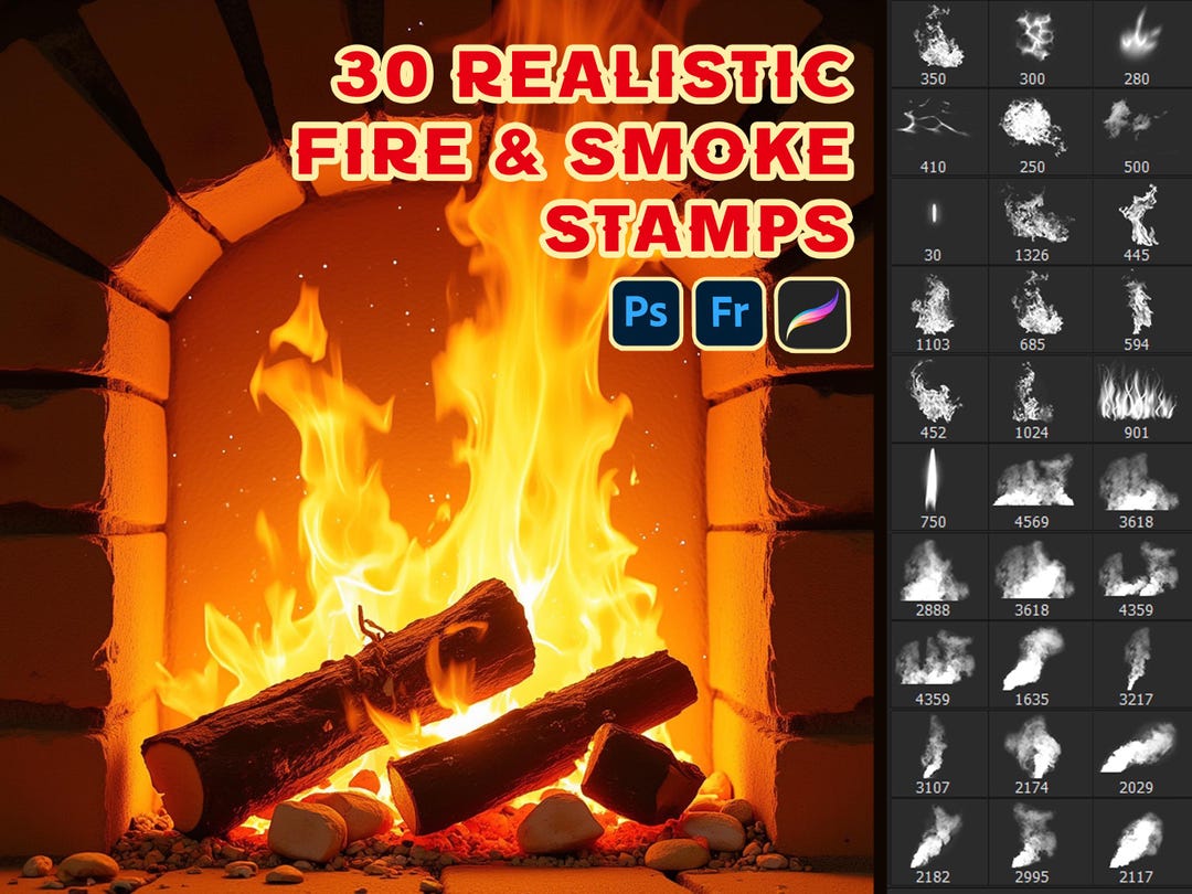 Realistic Fire and Smoke Stamps | Procreate & Photoshop Brushes ...