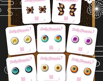 Demon Earring Studs | Upper Ranks Earring Studs | Twelve Kizuki Earring Studs | Anime Earring | Handmade Shrink Plastic Earrings