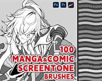 100 Pincéis de Tons de Tela para Mangá: Arte em Quadrinhos para Procreate e PS (Download Digital)