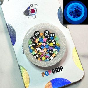 Dust Bunny - Blue Glow Phone Grip or Badge Reel | Confetti Shaker | Custom Popsocket