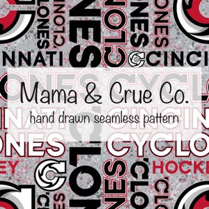 Modèle sans couture des cyclones de Cincinnati 300 DPI PNG téléchargement immédiat papiers vinyle tissu Design de surface Cincinnati Hockey fichier rouge