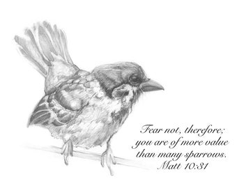 Note Cards with Envelopes, Bible Verse, Sparrow, Bird, Set of 6 Blank Cards, 5.5" x 4.38"