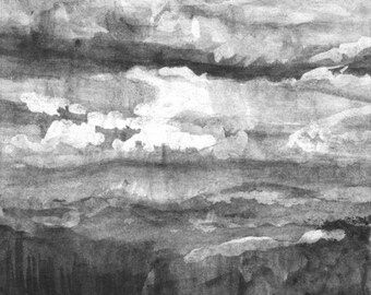 5x6 Smoky Mountain, Cloud, Landscape Print on Watercolor Paper, Christian Art, Paper Gift