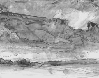 6.5 x 4.6 inches, Abstract, Cloud Landscape Print on Watercolor Paper, Graphite