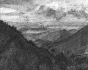 4x6 inches Smoky Mountain, Cloud, Landscape Print on Watercolor Paper, Christian Art, Paper Gift