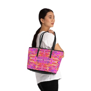 PU Leather Shoulder Bag in Alien Art Nouveau in Pink